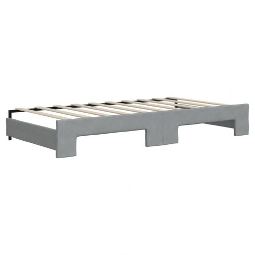 Daybed med udtræk og madras 90x190 cm i lysegråt stof