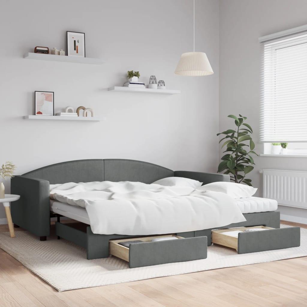 Daybed Med Udtræk Og Skuffer 100x200 Cm Stof Mørkegrå
