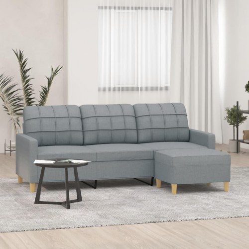 3-personers sofa med fodskammel 198 cm - stof, lysegrå
