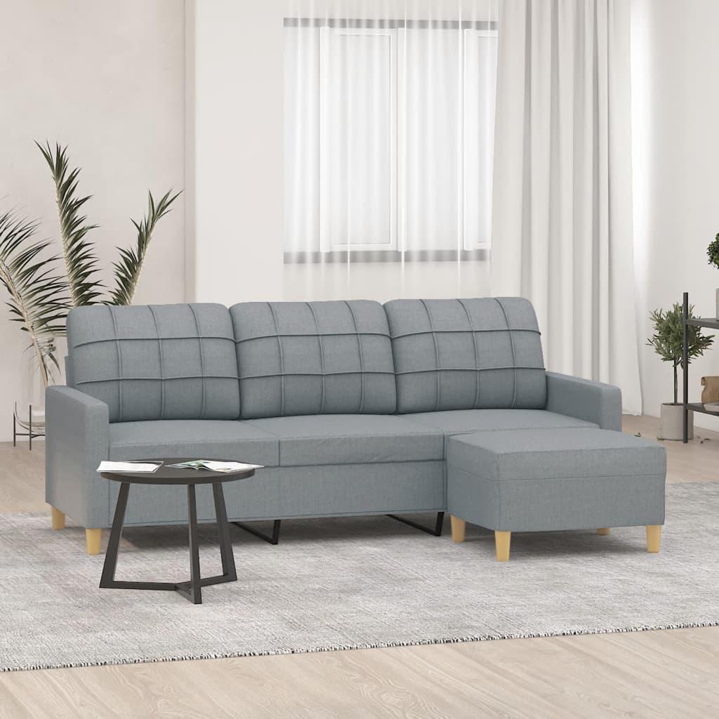 3-Personers Sofa Med Fodskammel Stof - 180 cm / Lysegrå