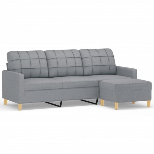 3-personers sofa med fodskammel 198 cm - stof, lysegrå