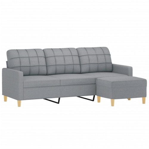 3-personers sofa med fodskammel 198 cm - stof, lysegrå