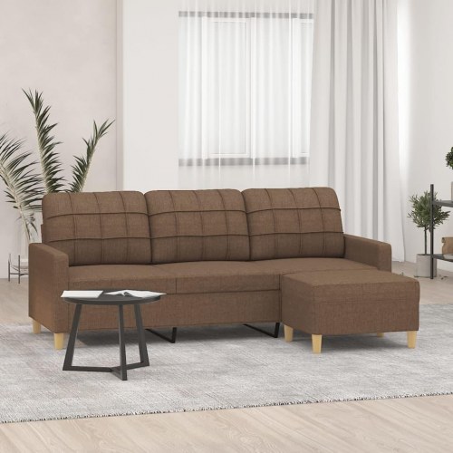 3-personers sofa med fodskammel 180 cm i stof - brun