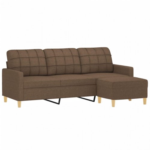 3-personers sofa med fodskammel 180 cm i stof - brun