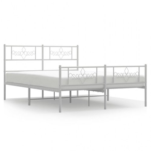Sengeramme med sengegavl og fodgærde 150 × 200 cm - metal, hvid