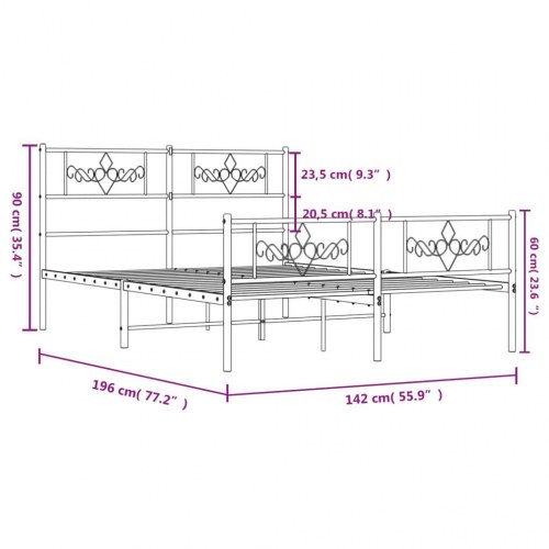 Sengeramme med sengegavl og fodgærde 135x190 cm - metal, hvid