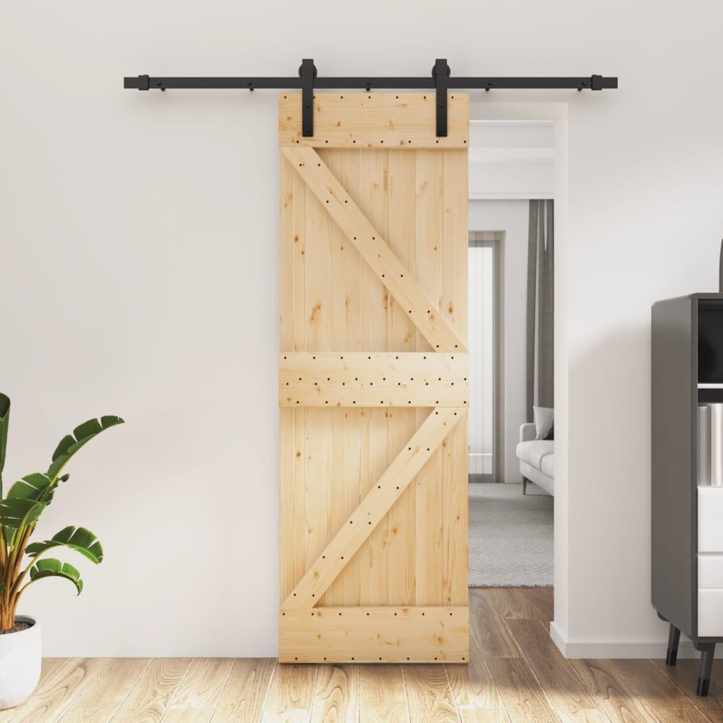 Skydedør med monteringssæt 70x210 cm massivt fyrretræ