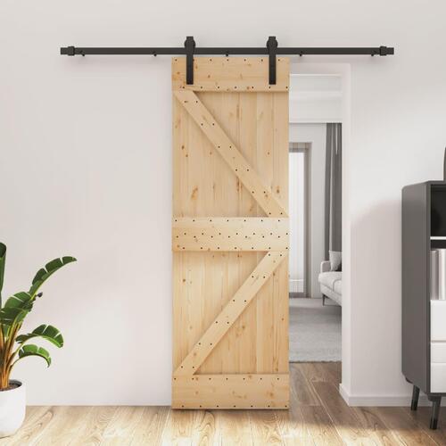 Skydedør med monteringssæt 70x210 cm massivt fyrretræ