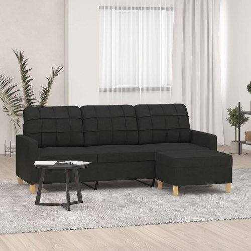 3-personers sofa med fodskammel - 180 cm, sort