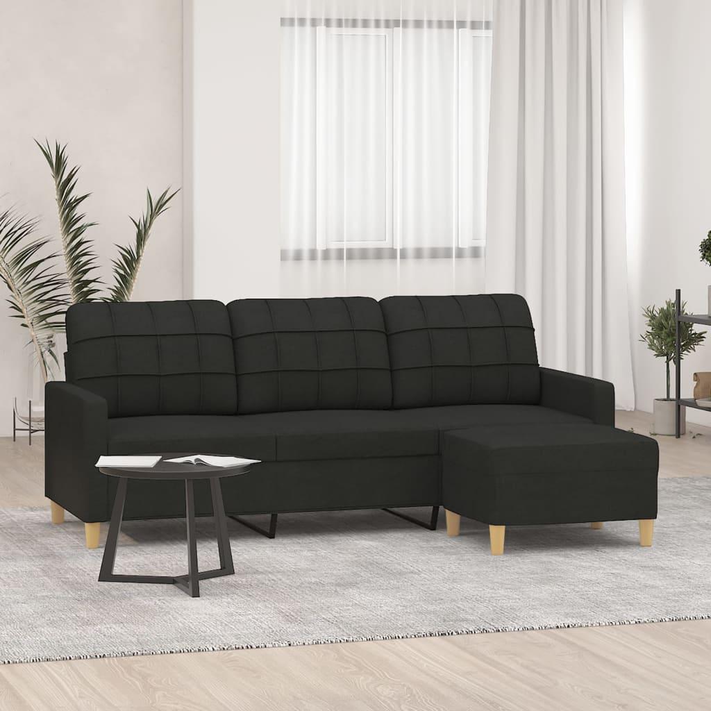 3-Personers Sofa Med Fodskammel Stof - 180 cm / Sort