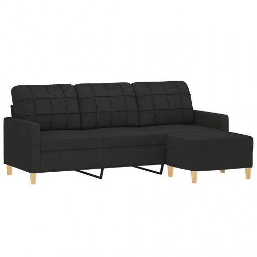 3-personers sofa med fodskammel - 180 cm, sort