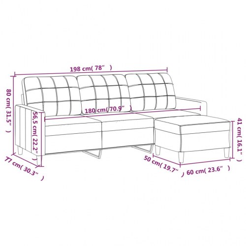 3-personers sofa med fodskammel - 180 cm, sort