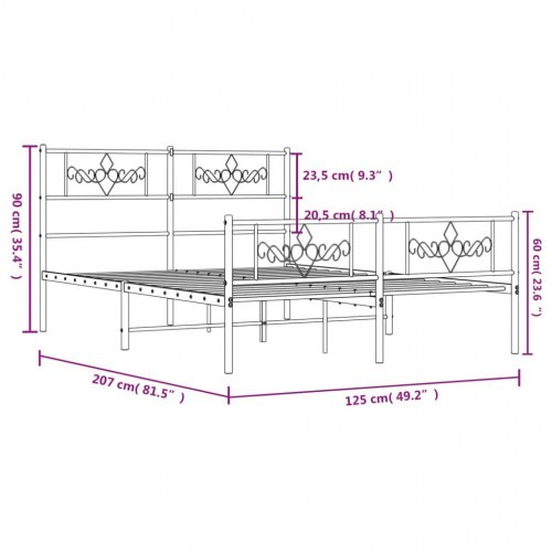 Sengeramme med sengegavl og fodgærde 120x200 cm - metal, hvid