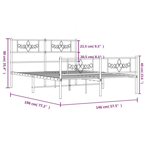 Sengeramme med gavl og fodende 140×190 cm - metal, hvid