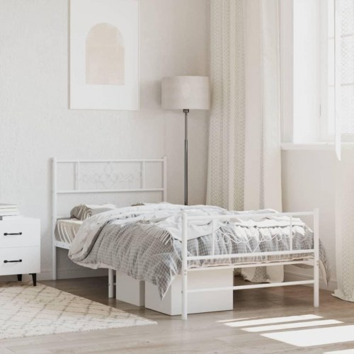 Sengeramme i metal med gavl og fodgærde 75×190 cm - hvid