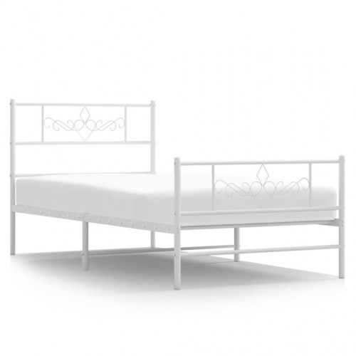 Sengeramme i metal med gavl og fodgærde 75×190 cm - hvid