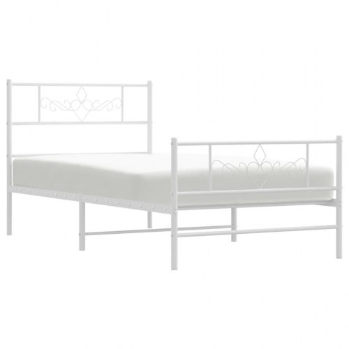 Sengeramme i metal med gavl og fodgærde 75×190 cm - hvid