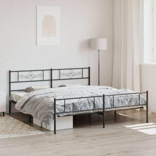 Sengeramme i metal med fodgærde 180x200 cm - sort