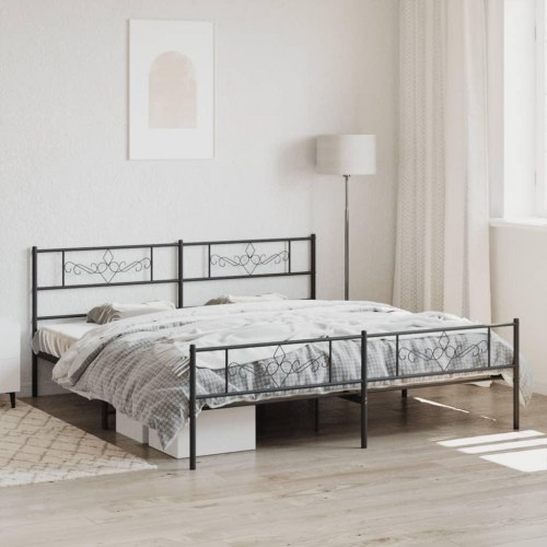 Sengeramme med sengegavl og fodgærde 193×203 cm - metal, sort