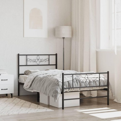 Sengeramme i metal med gavl og fodgærde 107×203 cm - sort