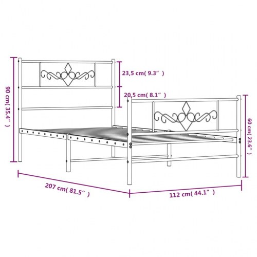 Sengeramme i metal med gavl og fodgærde 107×203 cm - sort