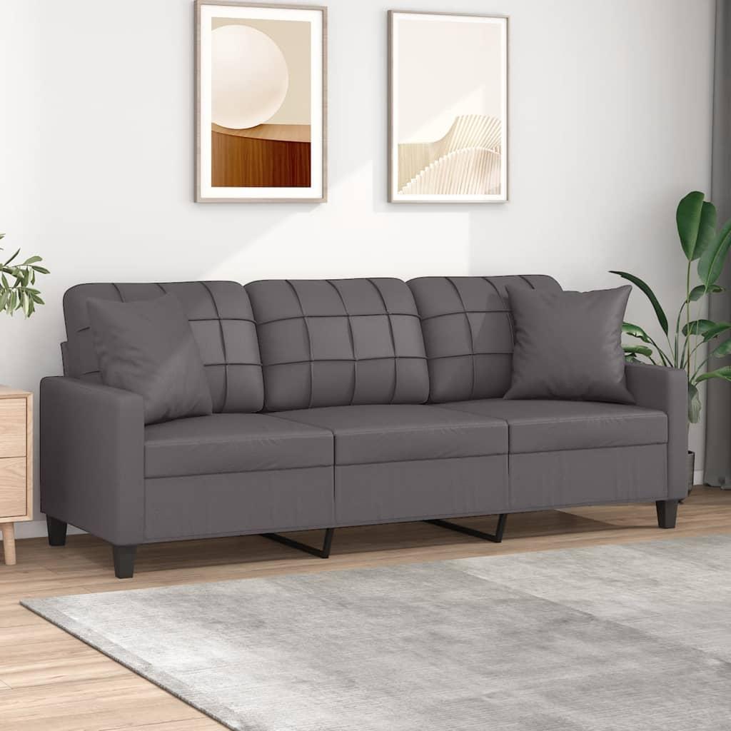 3 Personers Sofa Med Pyntepuder 180 Cm Kunstlæder Grå