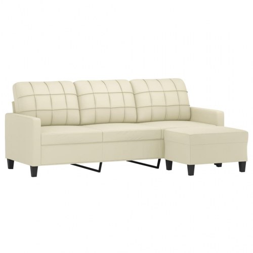 3-personers sofa med fodskammel 180 cm i kunstlæder - cremefarvet