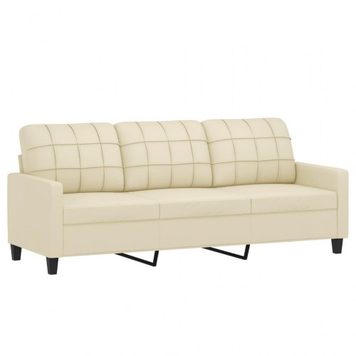 3-personers sofa med fodskammel 180 cm i kunstlæder - cremefarvet