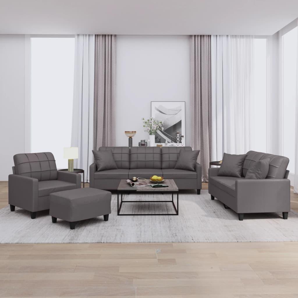 Sofasæt 4 dele med puder kunstlæder grå