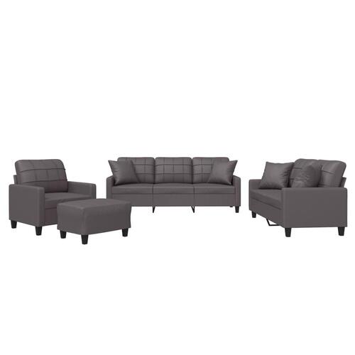 Sofasæt 4 dele med puder kunstlæder grå