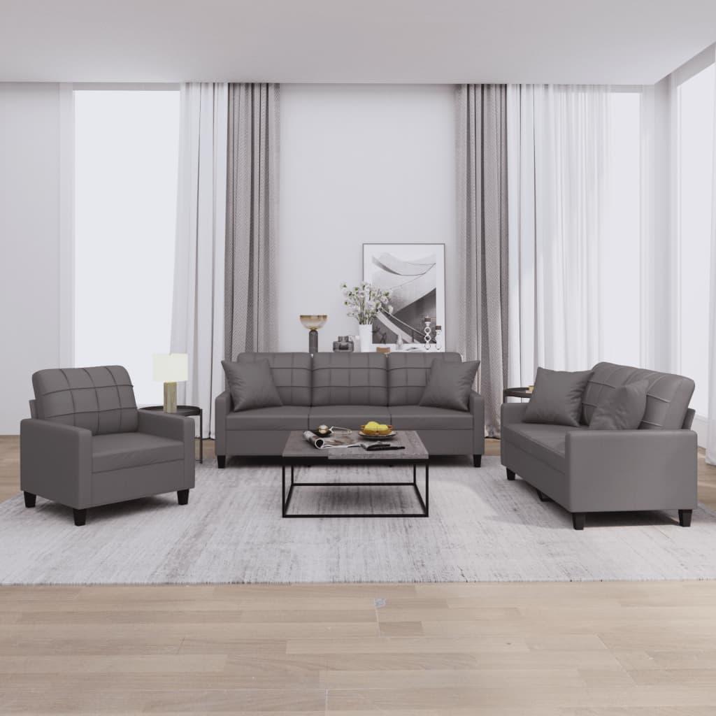 3 Personers Sofa Med Puder Kunstlæder Grå