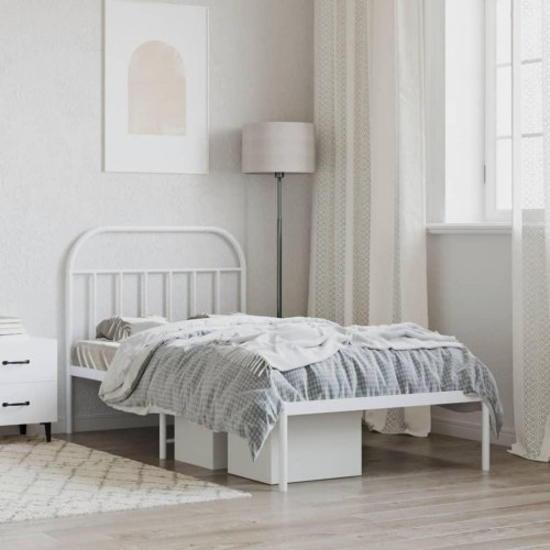 Sengeramme med sengegavl 100×190 cm - metal, hvid