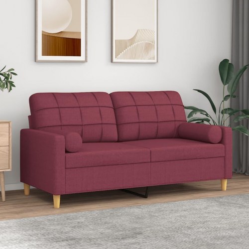 2-personers sofa med pyntepuder 140 cm - stof, vinrød