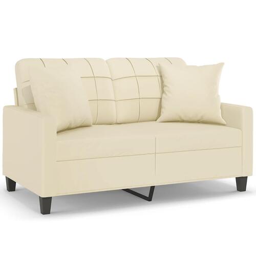 2-personers sofa med pyntepuder 120 cm kunstlæder cremefarvet