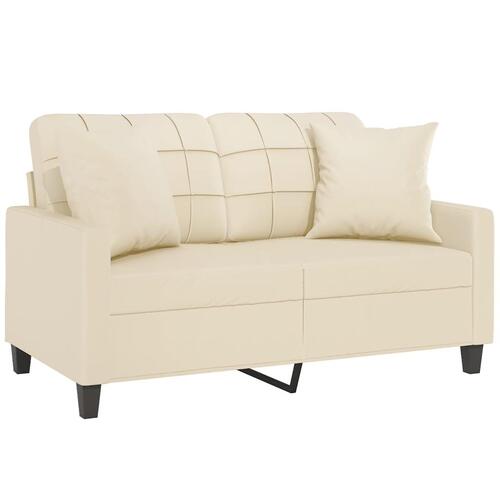 2-personers sofa med pyntepuder 120 cm kunstlæder cremefarvet