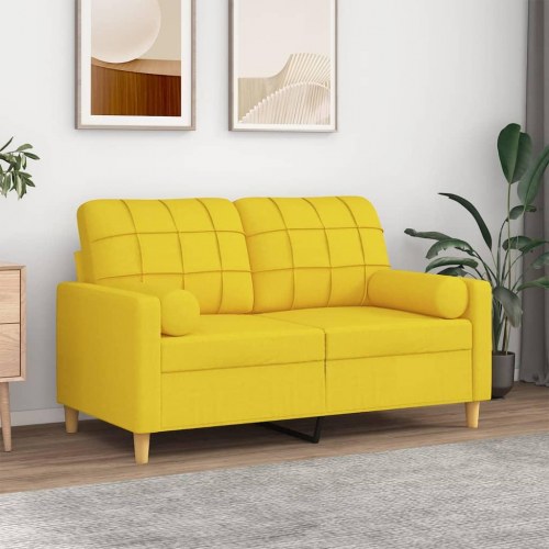 2-personers sofa med pyntepuder - stof, lysegul, sædebredde 120 cm