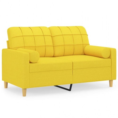 2-personers sofa med pyntepuder - stof, lysegul, sædebredde 120 cm
