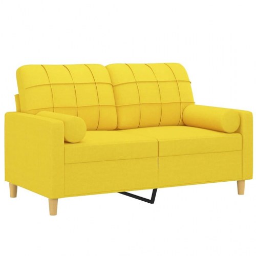 2-personers sofa med pyntepuder - stof, lysegul, sædebredde 120 cm