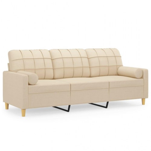 3-personers sofa med pyntepuder i stof - cremefarvet, 198 cm