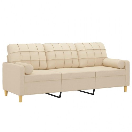 3-personers sofa med pyntepuder i stof - cremefarvet, 198 cm
