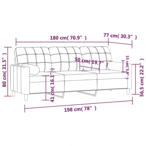 3-personers sofa med pyntepuder i stof - cremefarvet, 198 cm