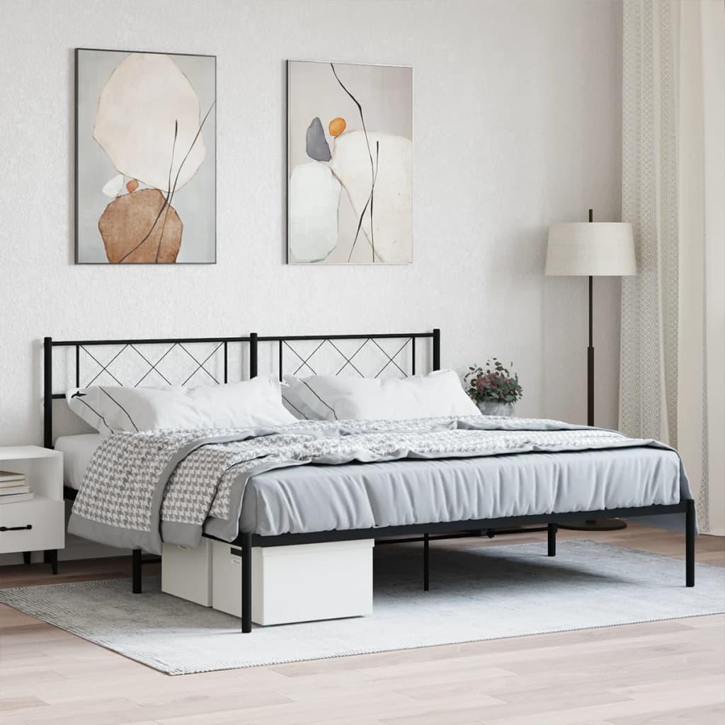 Sengeramme Med Sengegavl Metal - Sort / med hovedgærde / 180 x 200 cm