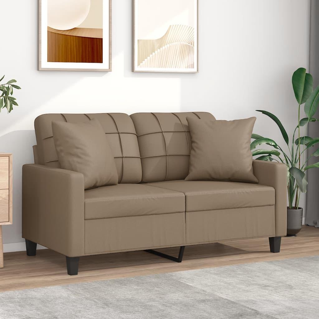 2 Personers Sofa Med Pyntepuder 120 Cm Kunstlæder Cappuccino