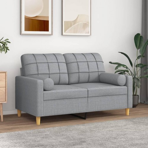2-personers sofa med pyntepuder - stof, lysegrå, sædebredde 120 cm
