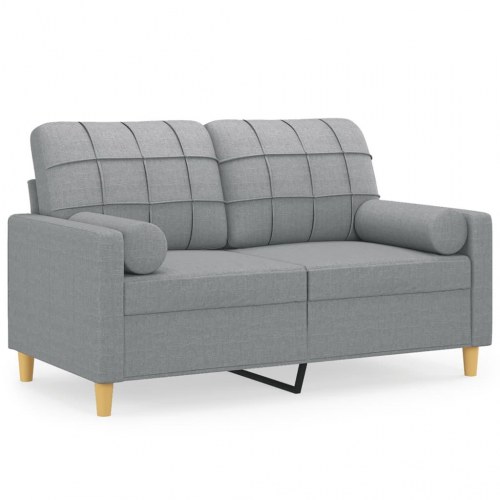2-personers sofa med pyntepuder - stof, lysegrå, sædebredde 120 cm