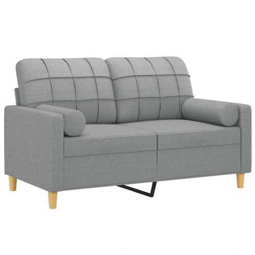 2-personers sofa med pyntepuder - stof, lysegrå, sædebredde 120 cm
