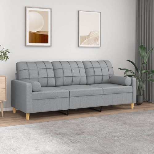 3-personers sofa med pyntepuder - stof, lysegrå, 198 cm