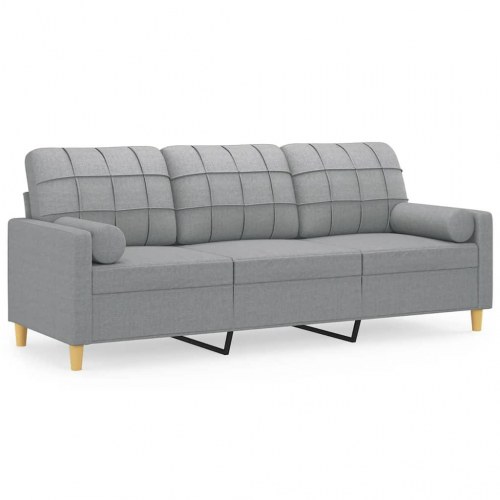 3-personers sofa med pyntepuder - stof, lysegrå, 198 cm