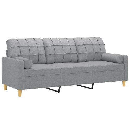 3-personers sofa med pyntepuder - stof, lysegrå, 198 cm