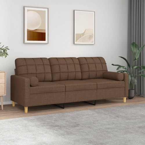 3-personers sofa med pyntepuder - stof, brun, 180 cm